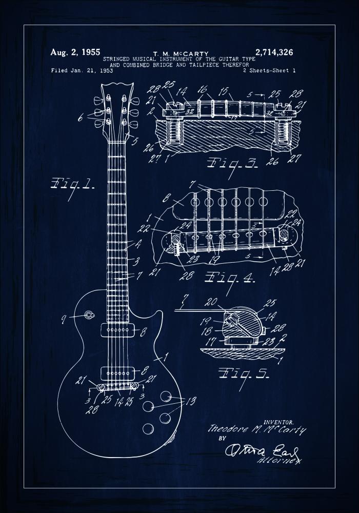 Dessin de brevet - Guitare électrique I - Bleu Poster