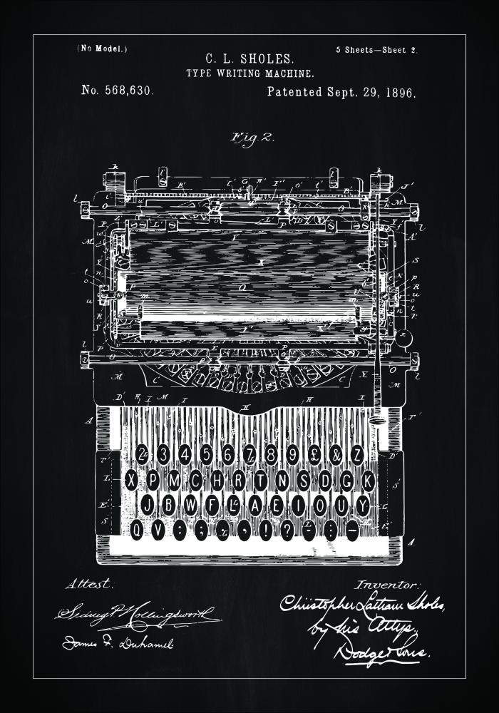 Dessin de brevet - Machine à écrire - Noir Poster