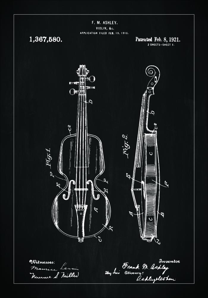 Dessin de brevet - Violon - Noir Poster