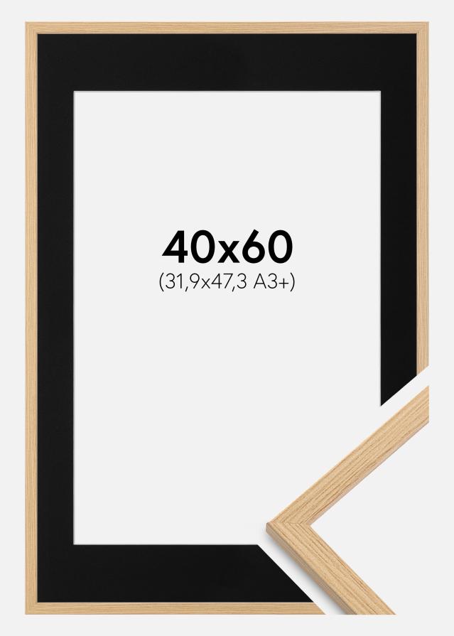Cadre Galant Chêne 40x60 cm - Passe-partout Noir 32,9x48,3 cm (A3+)