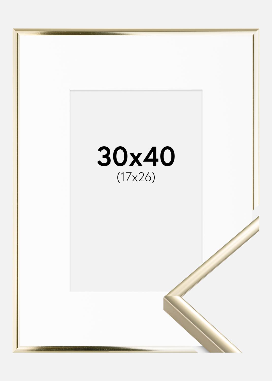 Product Image for Cadre Aluminium Brillant Or 30x40 cm - Passe-partout Blanc 18x27 cm