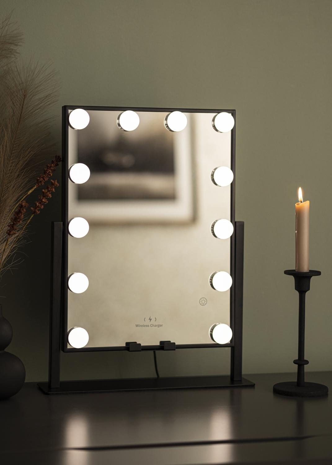 Product Image for KAILA Miroir de maquillage Hollywood 12 m. Recharge sans fil Noir 30x41 cm