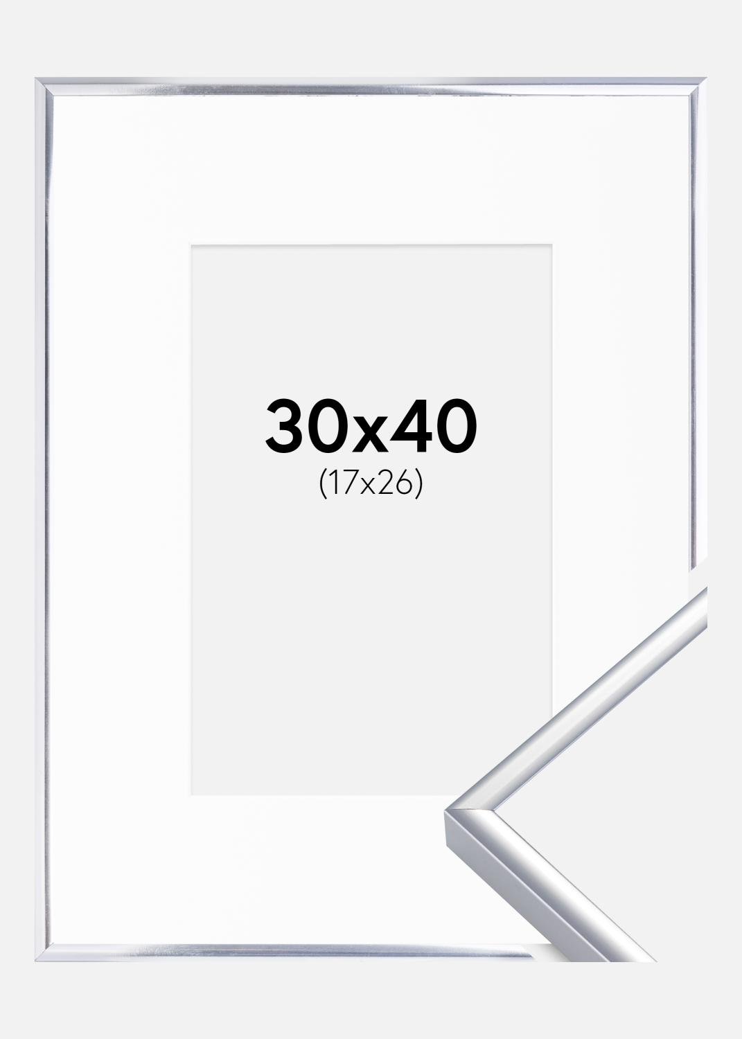 Product Image for Cadre Aluminium Brillant Argent 30x40 cm - Passe-partout Blanc 18x27 cm