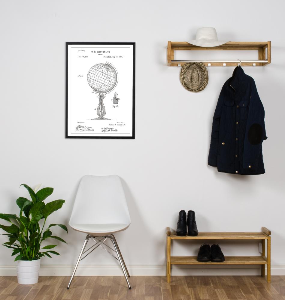 Dessin de brevet - Globe terrestre - Blanc Poster