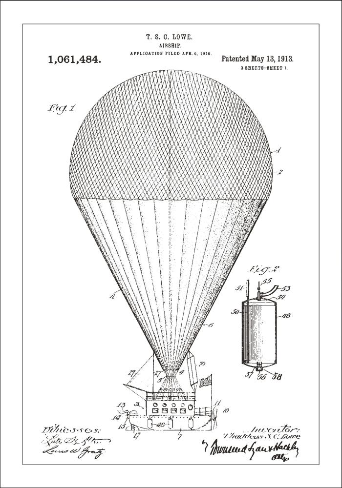 Dessin de brevet - Ballon dirigeable - Blanc Poster