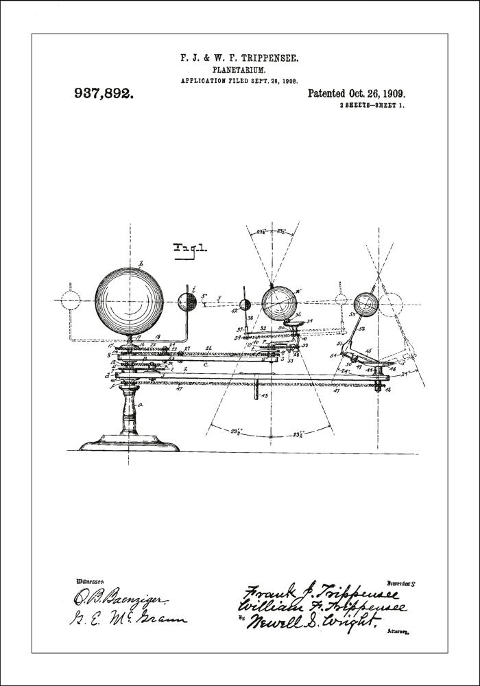 Dessin de brevet - Planétarium - Blanc Poster