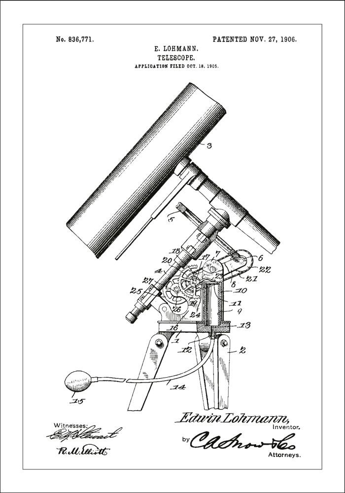 Dessin de brevet - Téléscope - Blanc Poster