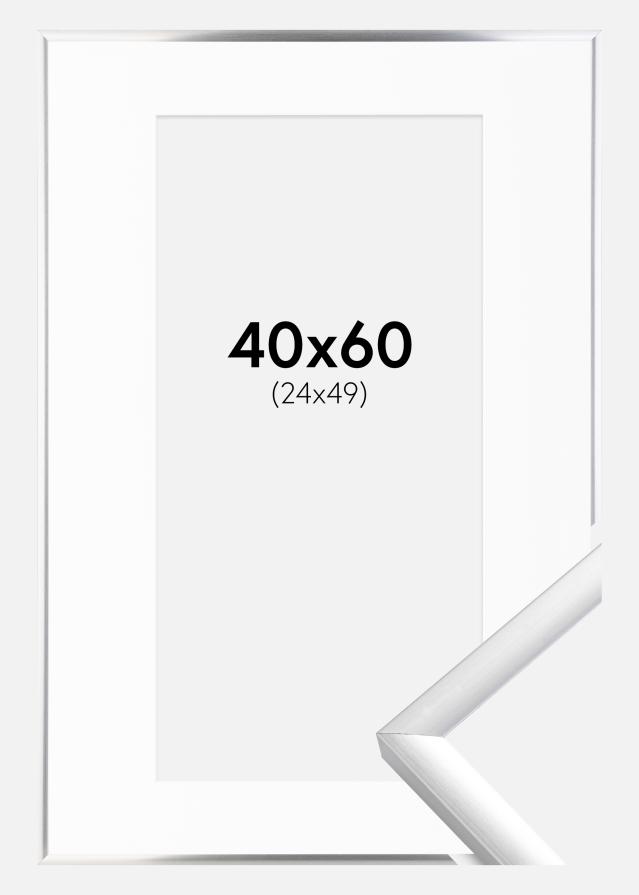 Cadre New Lifestyle Argent 40x60 cm - Passe-partout Blanc 25x50 cm