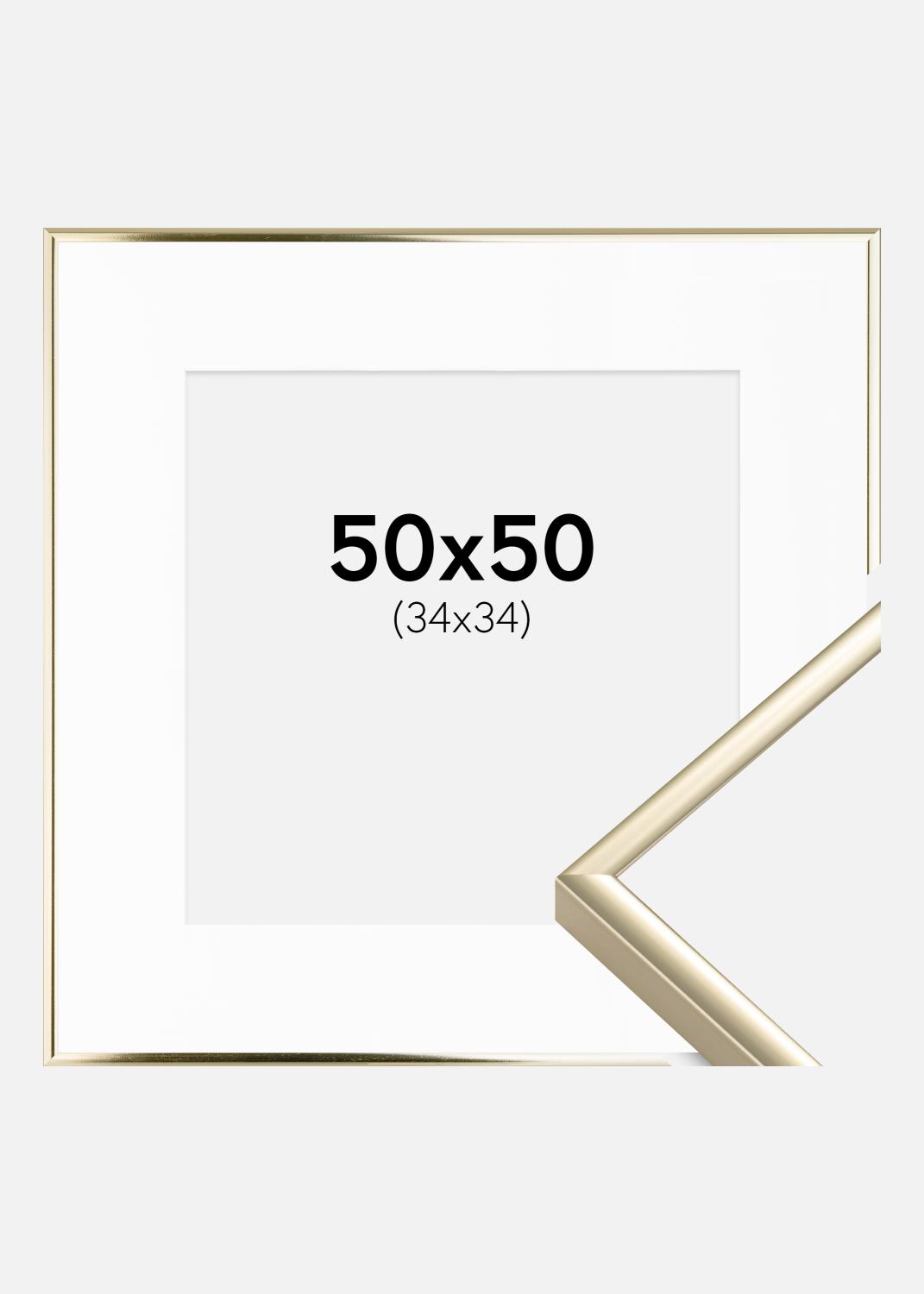 Product Image for Cadre Aluminium Brillant Or 50x50 cm - Passe-partout Blanc 35x35 cm