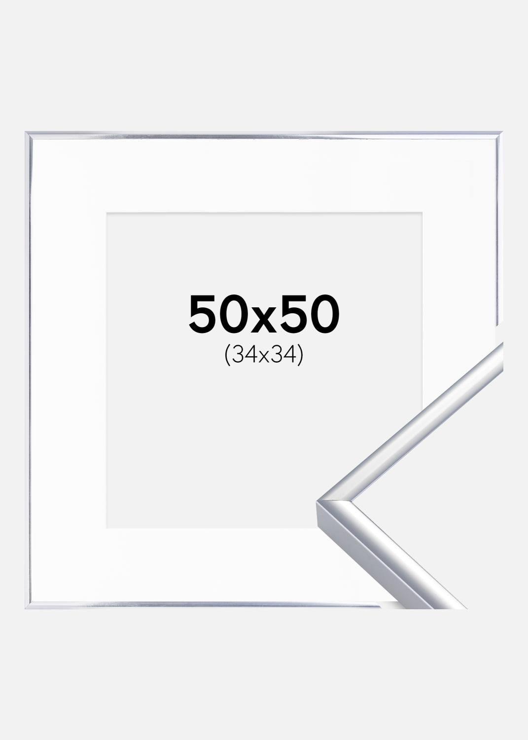 Product Image for Cadre Aluminium Brillant Argent 50x50 cm - Passe-partout Blanc 35x35 cm