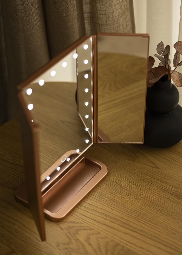KAILA Miroir de maquillage Tri-Fold Magnifying Or rosé 30x20 cm