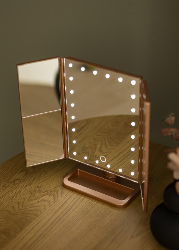 KAILA Miroir de maquillage Tri-Fold Magnifying Or rosé 30x20 cm