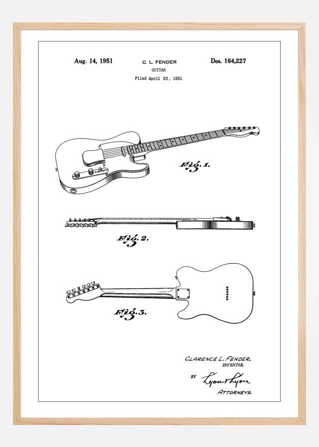 Patent Print - Guitar - White Poster