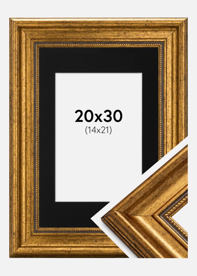 Cadre Rococo Or 20x30 cm - Passe-partout Noir 15x22 cm