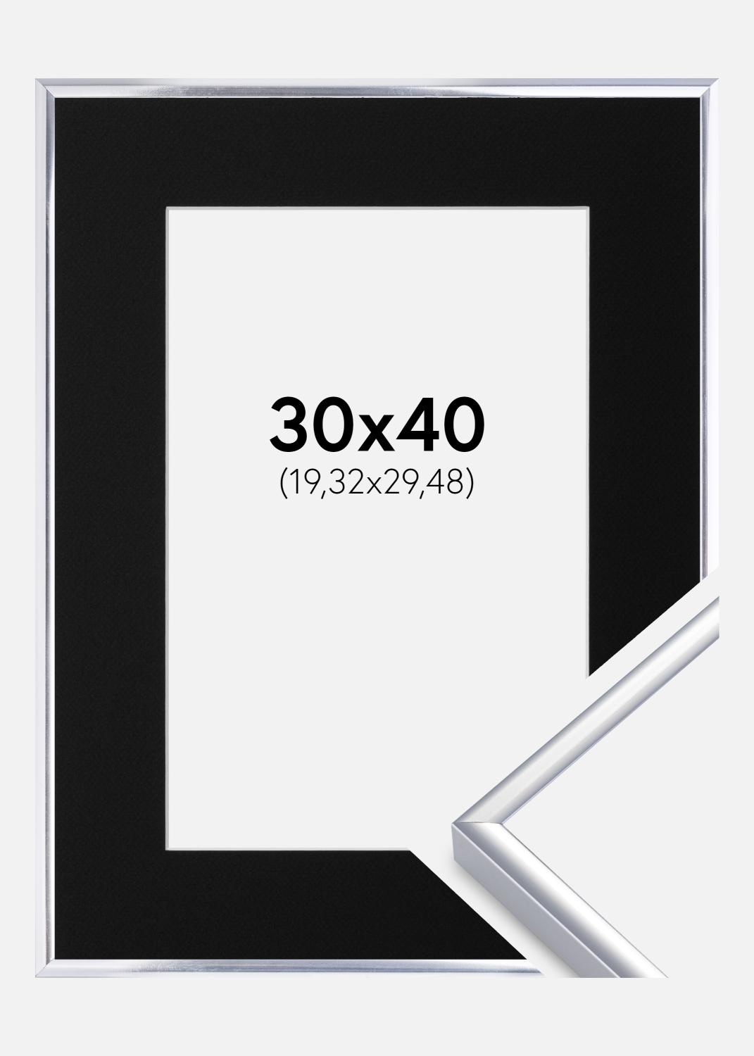 Product Image for Cadre Aluminium Brillant Argent 30x40 cm - Passe-partout Noir 8x12 pouces