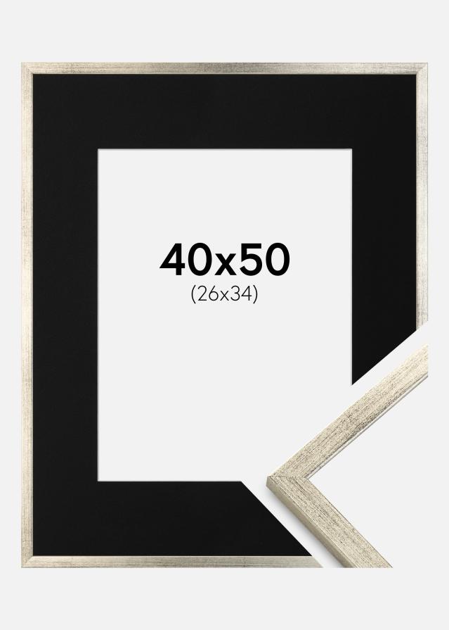 Cadre Galant Argent 40x50 cm - Passe-partout Noir 27x35 cm