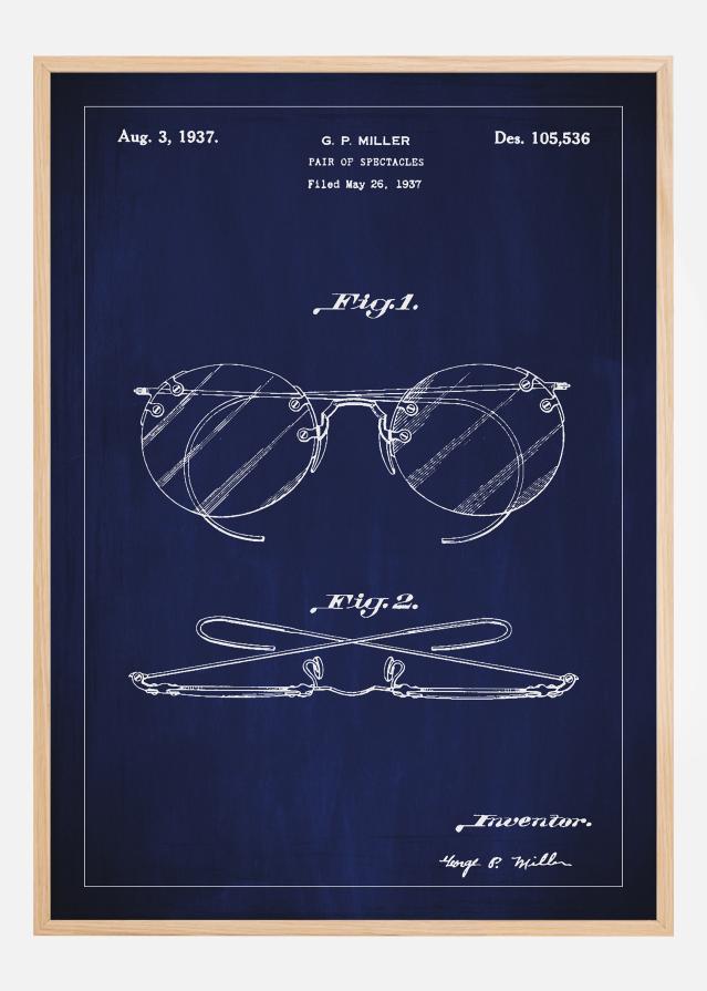 Dessin de brevet - Lunettes A - Bleu Poster