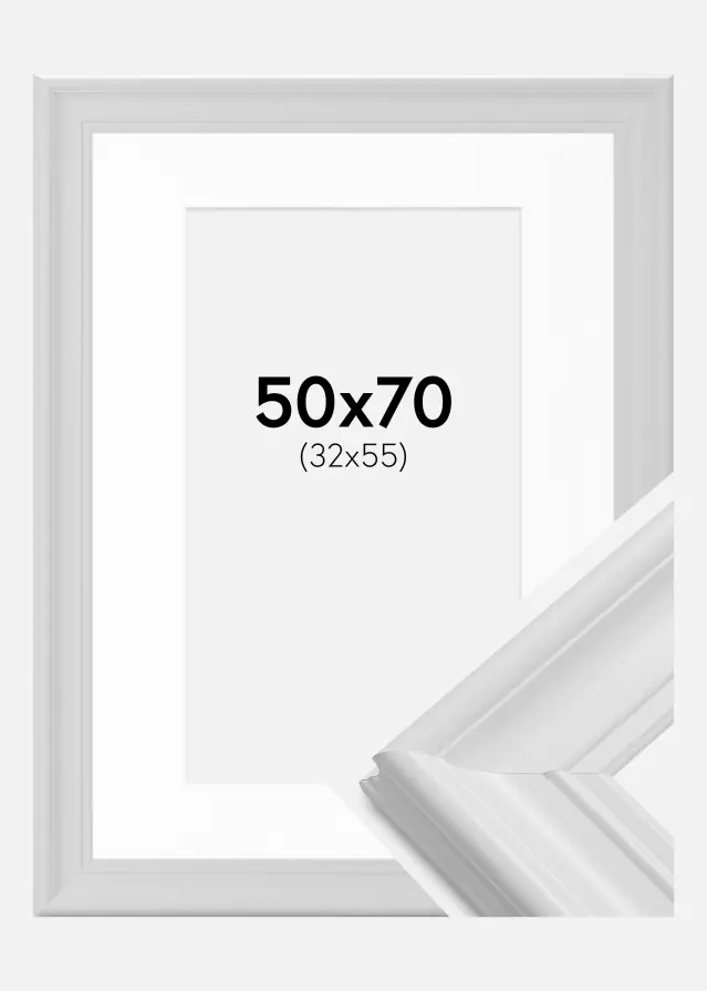 Cadre Mora Premium Blanc 50x70 cm - Passe-partout Blanc 33x56 cm