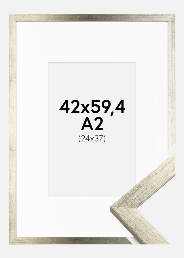 Cadre Stilren Argent 42x59,4 cm (A2) - Passe-partout Blanc 25x38 cm