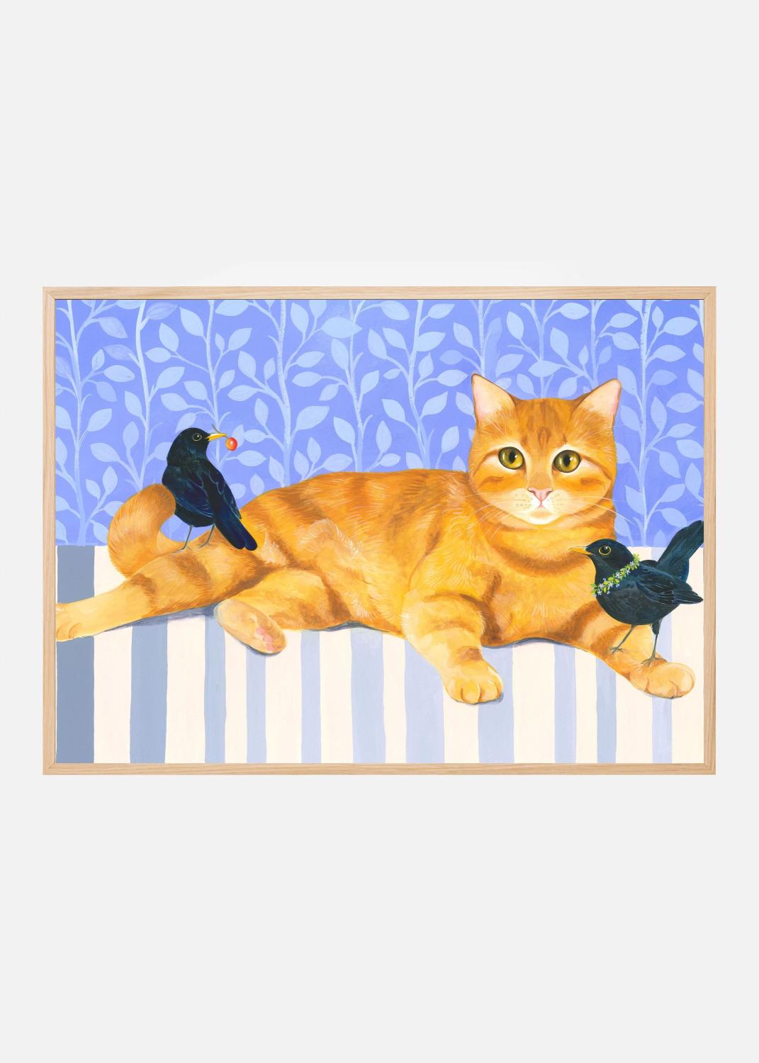 Product Image for Ginger Cat and Blackbirds Poster (21x29.7 cm (A4))