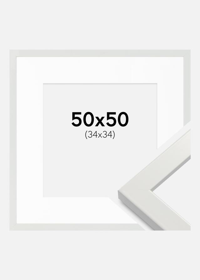 Cadre White Wood Glossy 50x50 cm - Passe-partout Blanc 35x35 cm