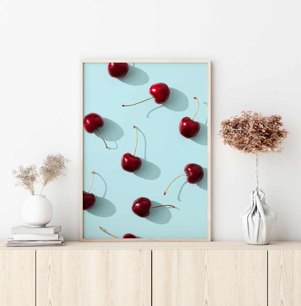 Cherries On Turquoise Poster