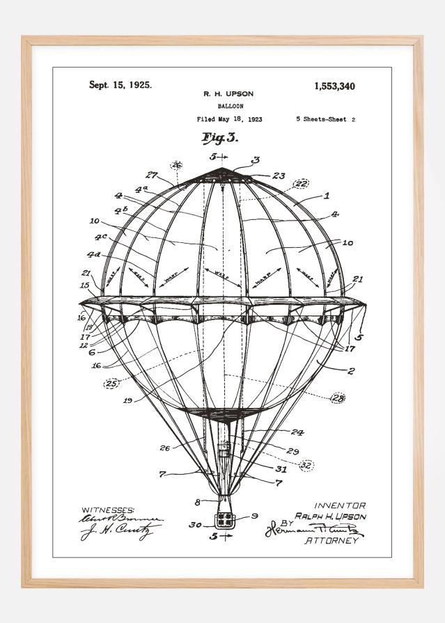 Dessin de brevet - Montgolfière - Blanc Poster