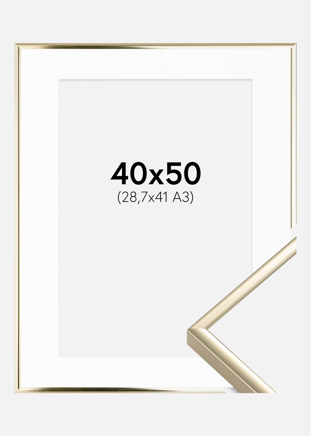 Product Image for Cadre Aluminium Brillant Or 40x50 cm - Passe-partout Blanc 29,7x42 cm