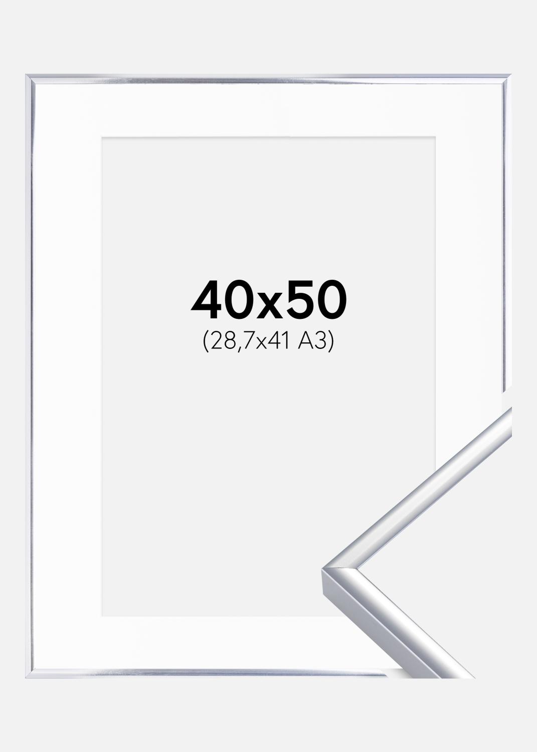 Product Image for Cadre Aluminium Brillant Argent 40x50 cm - Passe-partout Blanc 29,7x42 cm