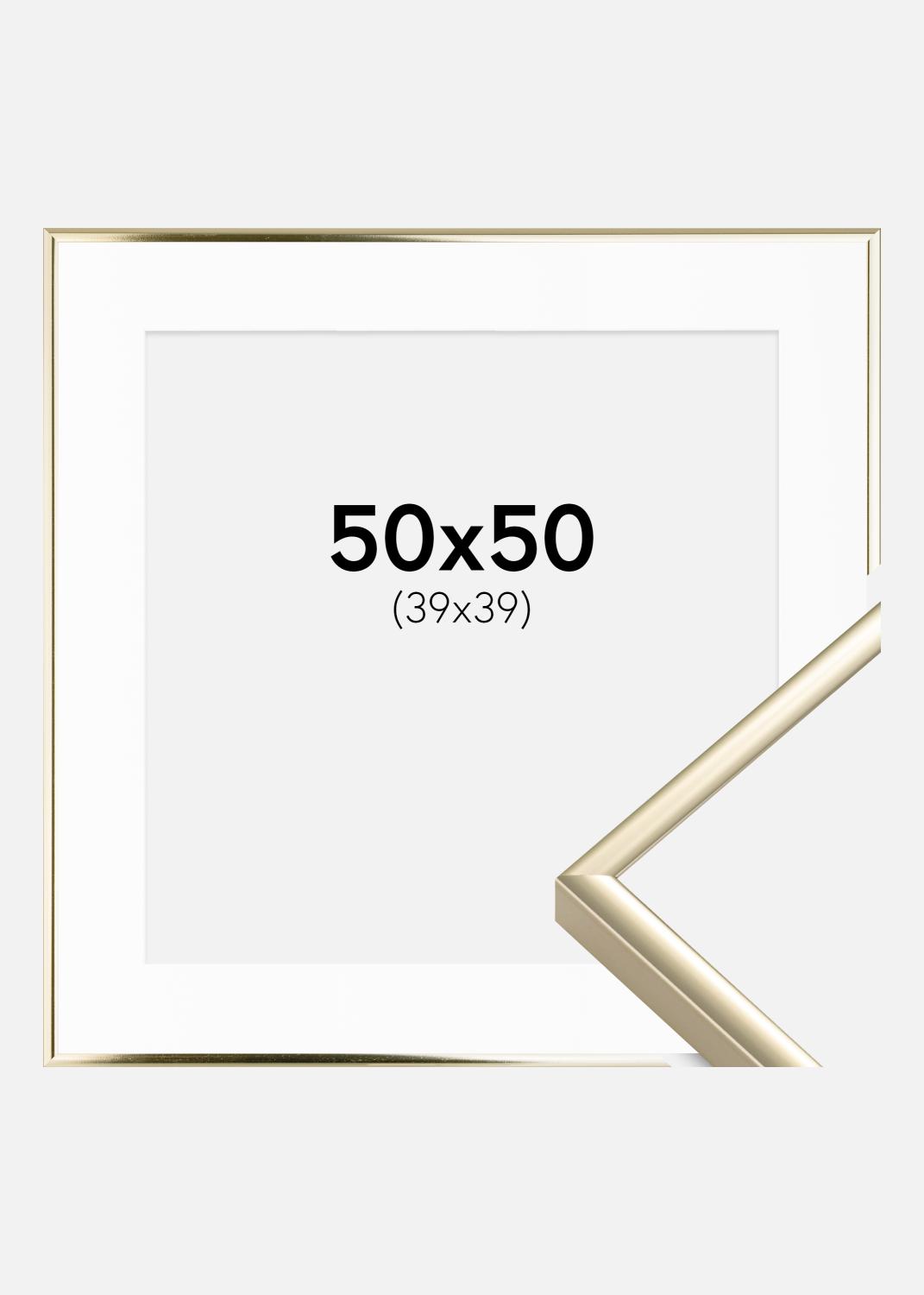 Product Image for Cadre Aluminium Brillant Or 50x50 cm - Passe-partout Blanc 40x40 cm
