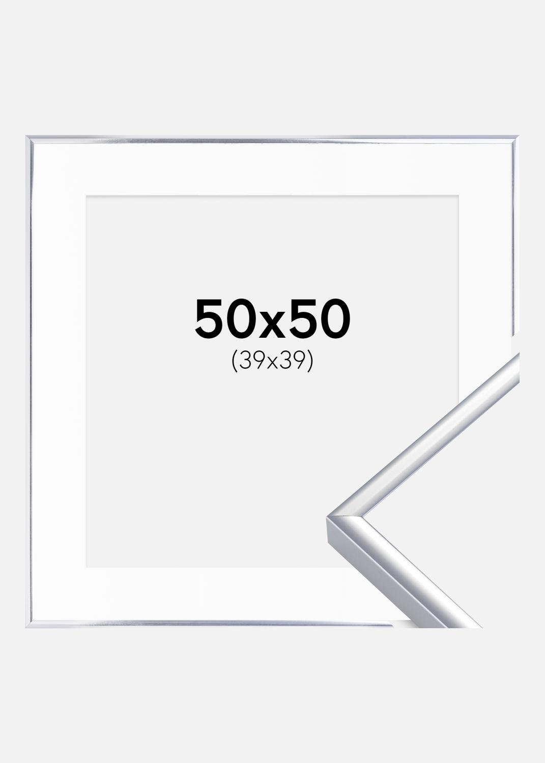 Product Image for Cadre Aluminium Brillant Argent 50x50 cm - Passe-partout Blanc 40x40 cm