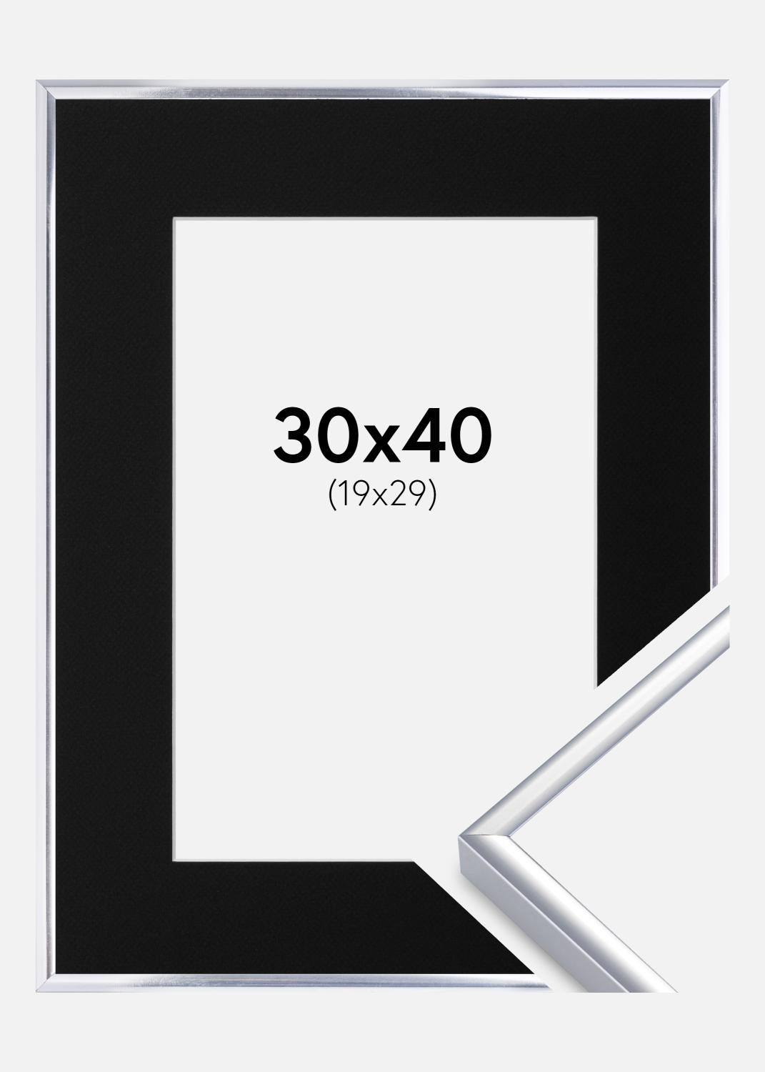 Product Image for Cadre Aluminium Brillant Argent 30x40 cm - Passe-partout Noir 21x30 cm