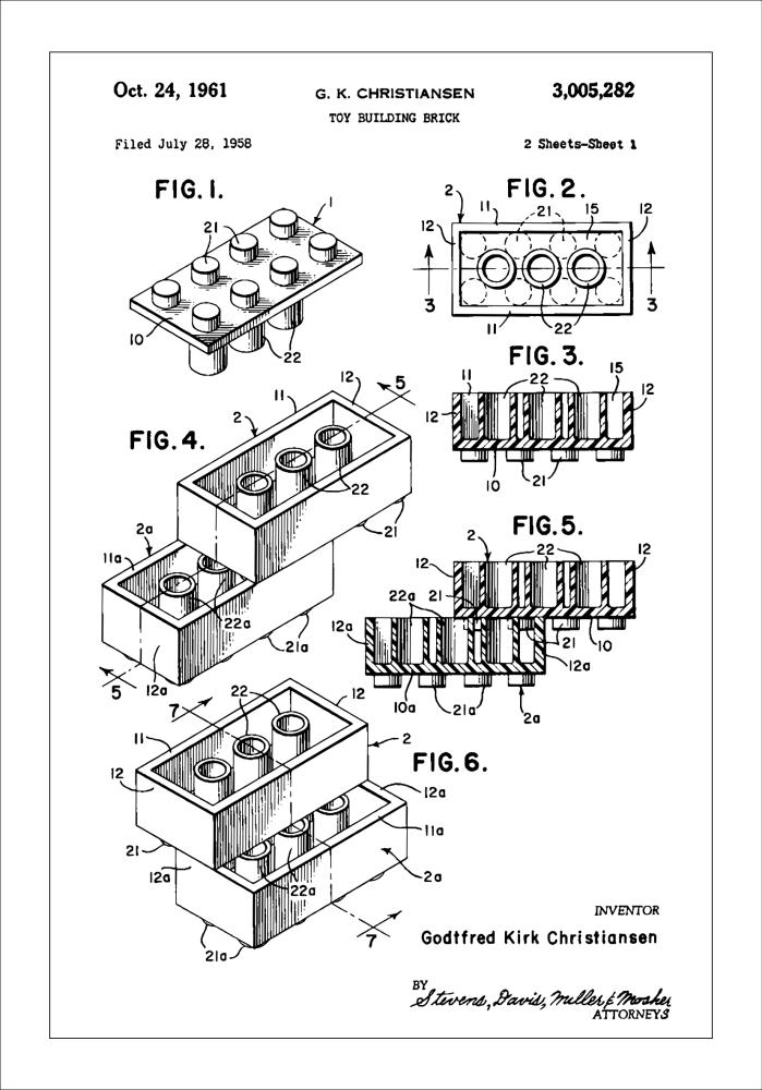 Patent Print - Lego Block I - White Poster