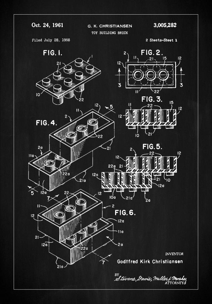 Patent Print - Lego Block I - Black Poster