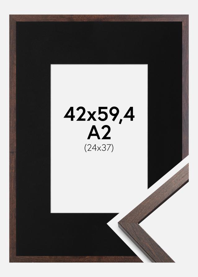 Cadre Trendy Noyer 42x59,4 cm (A2) - Passe-partout Noir 25x38 cm