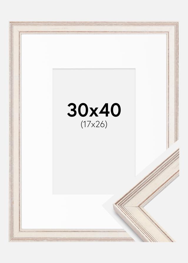 Cadre Shabby Chic Blanc 30x40 cm - Passe-partout Blanc 18x27 cm