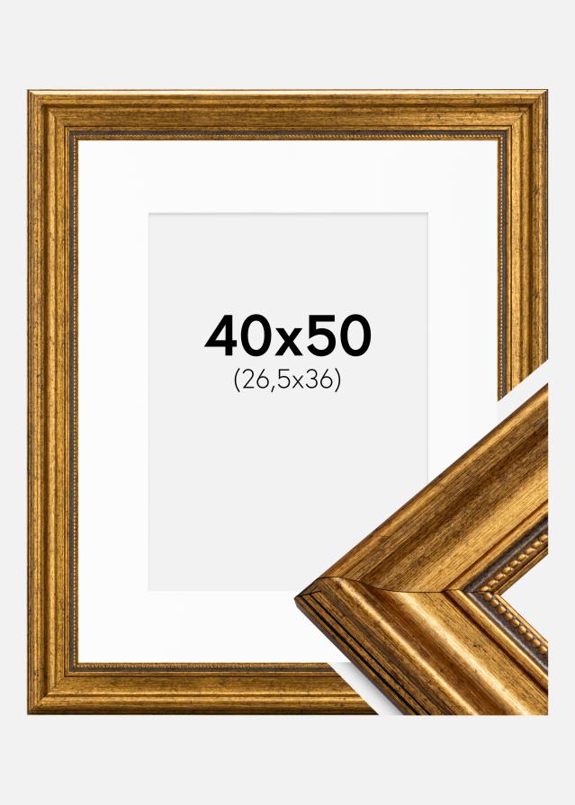 Cadre Rococo Or 40x50 cm - Passe-partout Blanc 27,5x37 cm