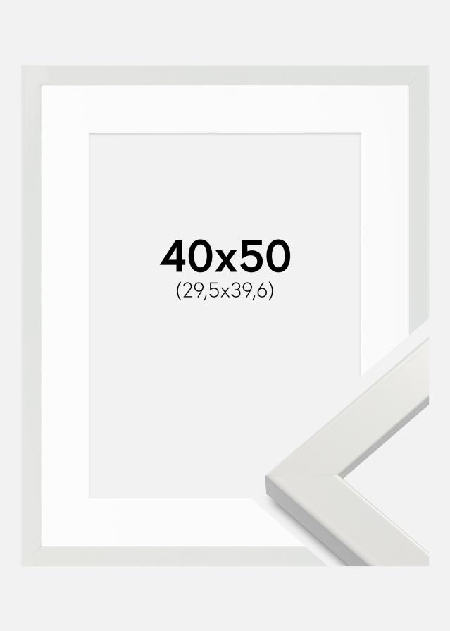 Cadre White Wood Glossy 40x50 cm - Passe-partout Blanc 12x16 inches