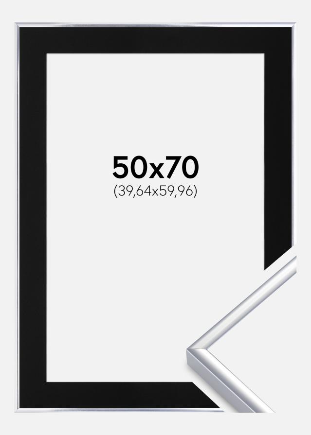 Cadre Aluminium Brillant Argent 50x70 cm - Passe-partout Noir 16x24 pouces