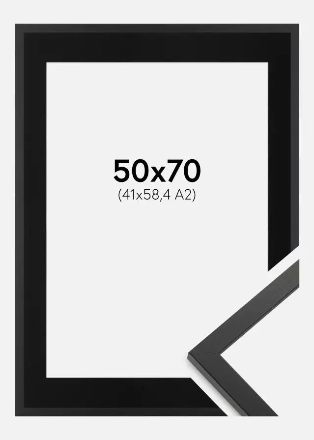 Cadre Trendy Noir 50x70 cm - Passe-partout Noir 42x59,4 cm (A2)