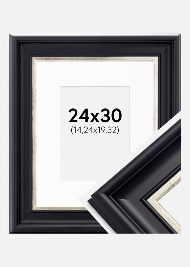 Cadre Dalarna Noir-Argent 24x30 cm - Passe-partout Blanc 6x8 inches