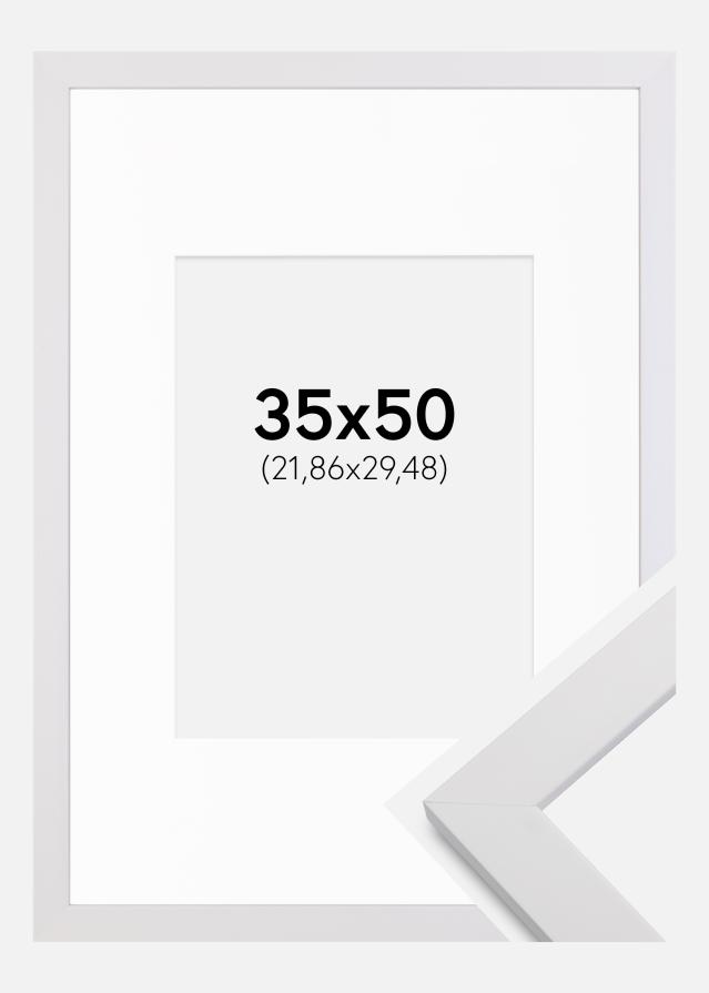 Cadre White Wood 35x50 cm - Passe-partout Blanc 9x12 inches