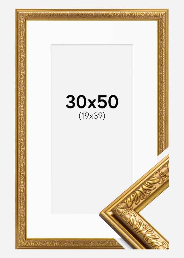 Cadre Nostalgia Or 30x50 cm - Passe-partout Blanc 20x40 cm