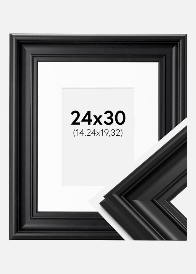Cadre Mora Premium Noir 24x30 cm - Passe-partout Blanc 6x8 inches