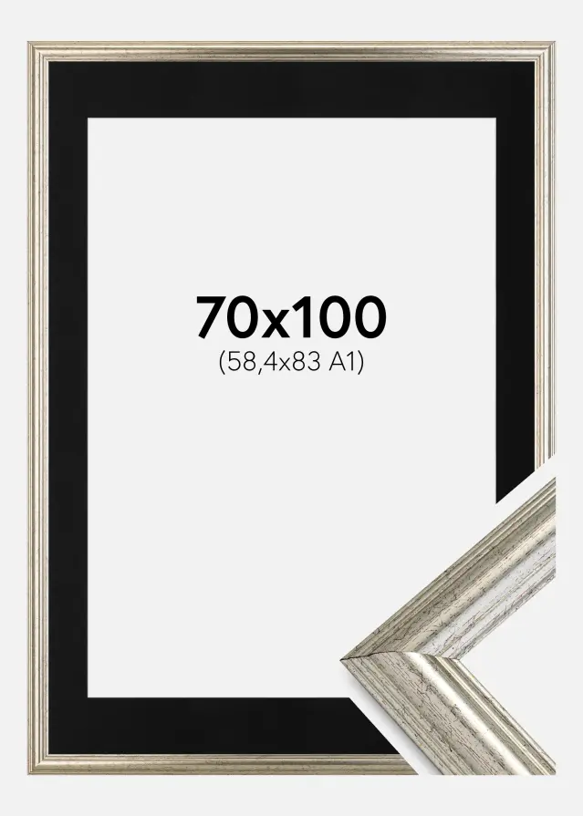 Cadre Västkusten Argent 70x100 cm - Passe-partout Noir 59,4x84 cm