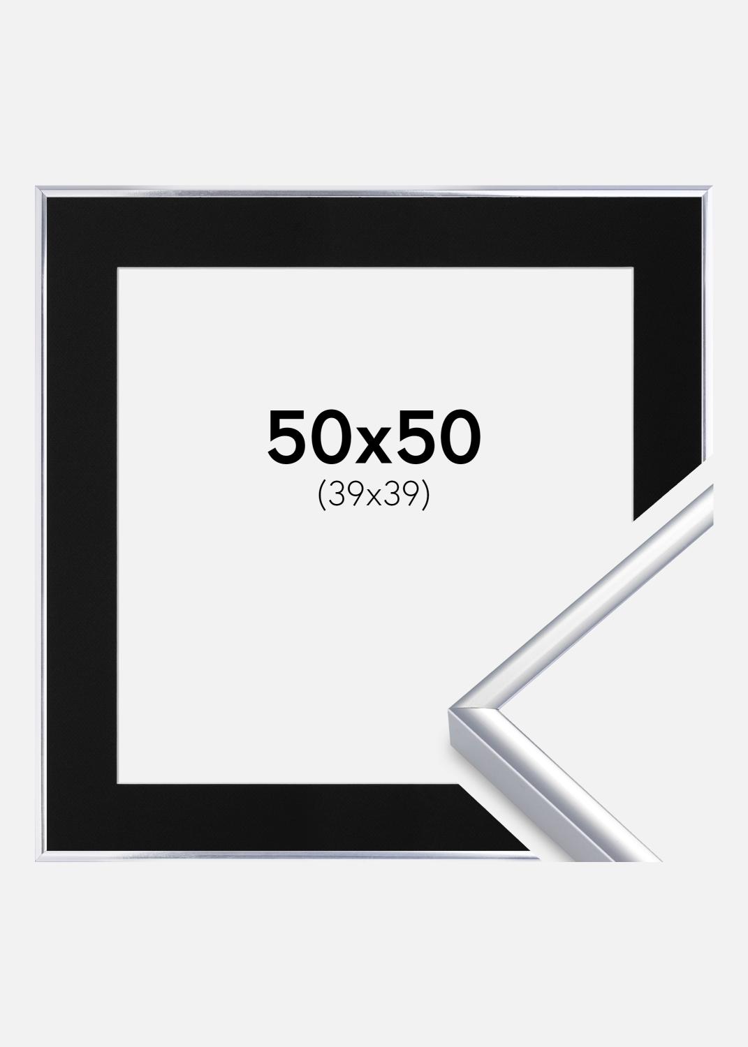 Product Image for Cadre Aluminium Brillant Argent 50x50 cm - Passe-partout Noir 40x40 cm