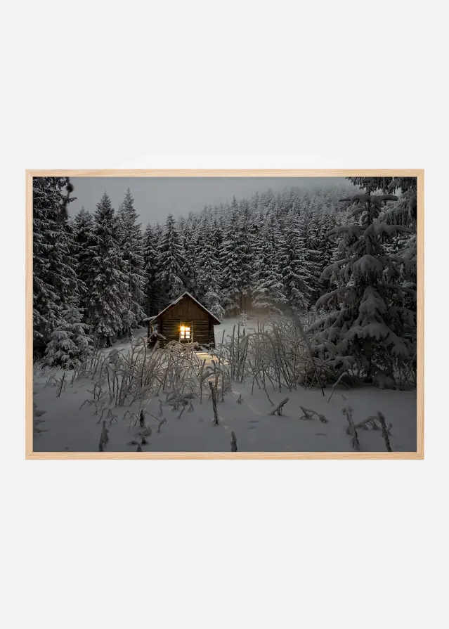 Chalet en plein hiver Poster