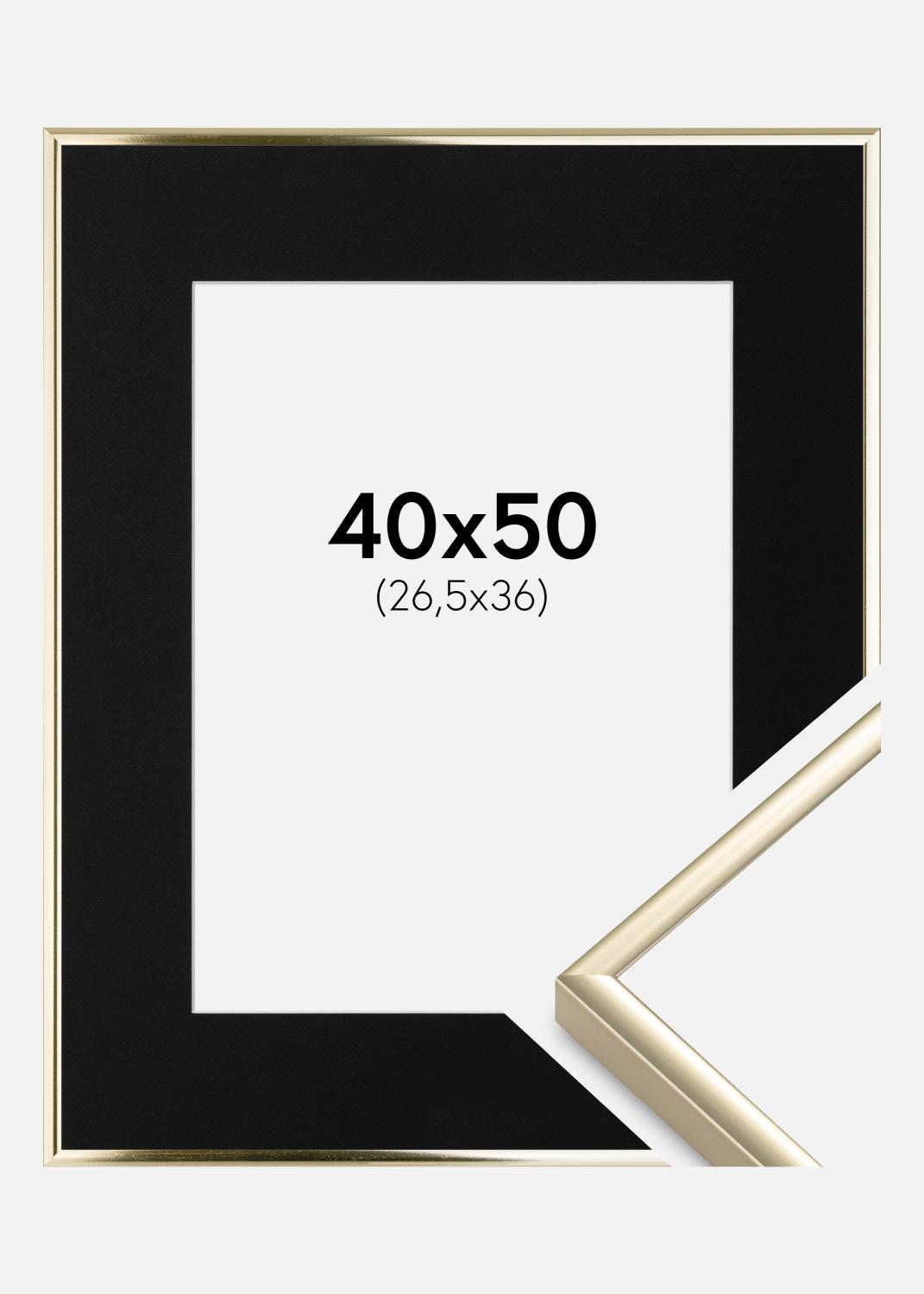 Product Image for Cadre Aluminium Brillant Or 40x50 cm - Passe-partout Noir 27,5x37 cm