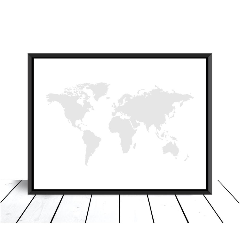 Carte du monde Gris brouillard Poster