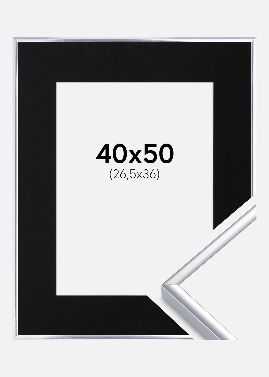 Product Image for Cadre Aluminium Brillant Argent 40x50 cm - Passe-partout Noir 27,5x37 cm